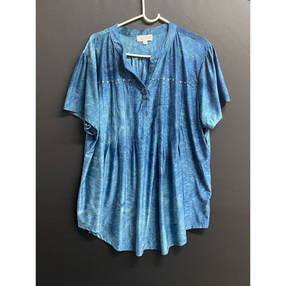 Woman blue Top Plus Sz 3XL Stretch Short‎ Slv